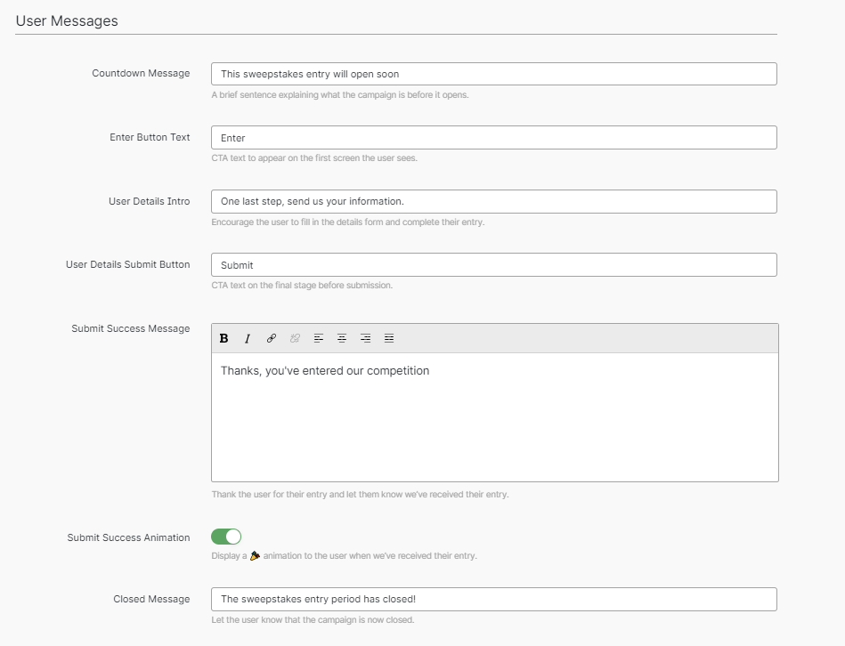 User Messages